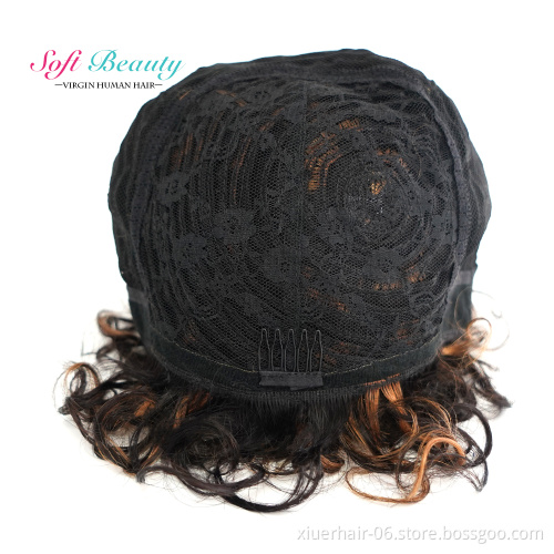 100% Wholesale Vendors Virgin Brazilian Human Hair Pixie Cut Short Curly Mix Color Machine Made Wigs for Black Women